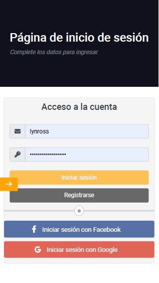 Página inicio de sesión