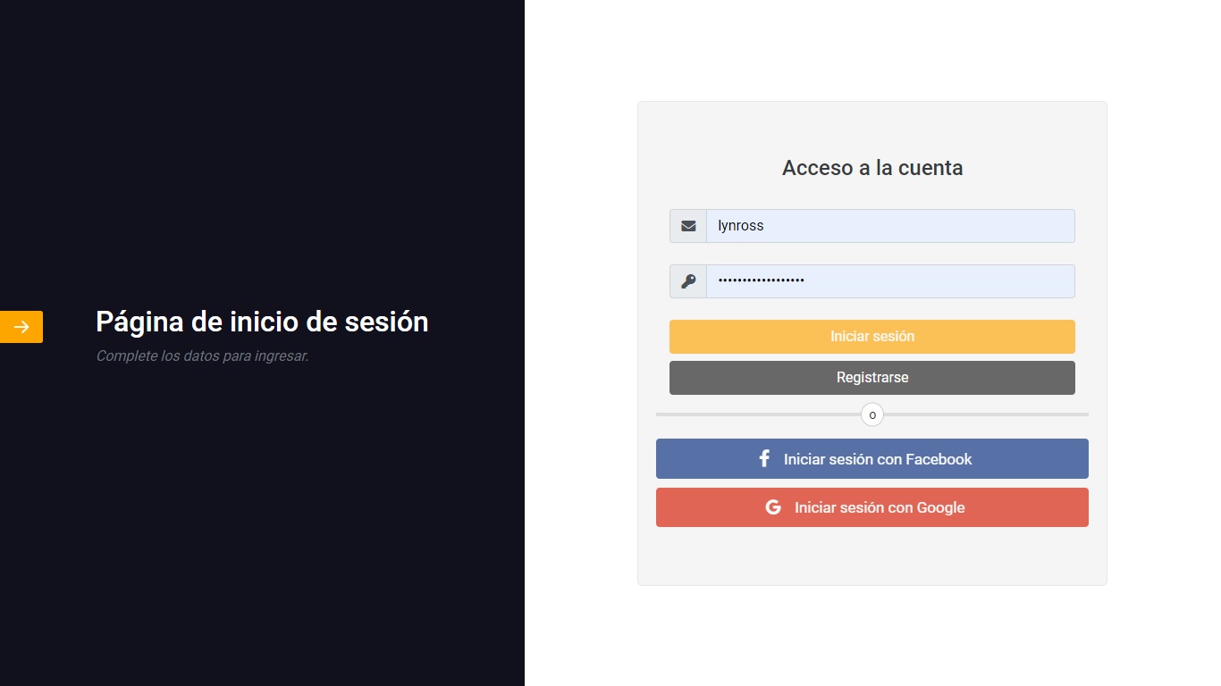 Página inicio de sesión