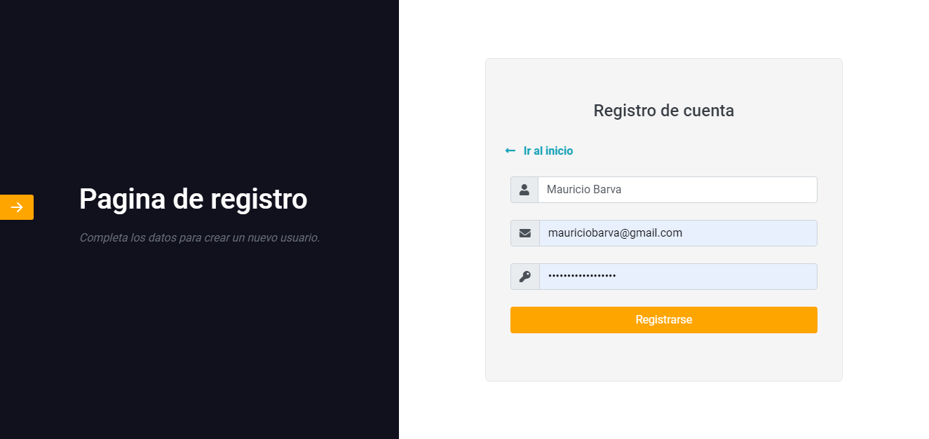 Página de registro